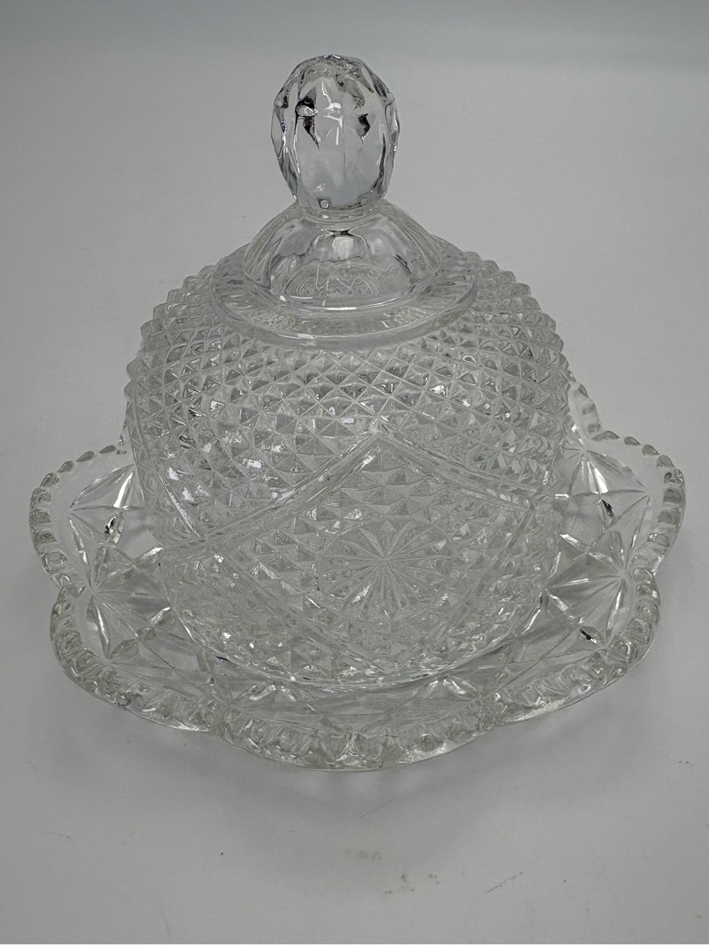 Vintage Fostoria Avon Clear Glass Ornate Domed Butter or Cheese Dish